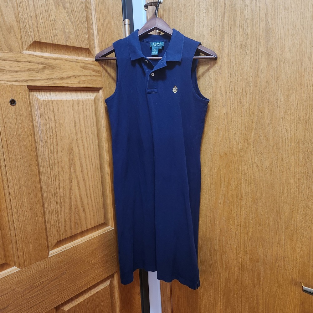 Lauren Ralph Lauren Navy Blue Sleeveless Polo Dress Cotton Pique Crest Small